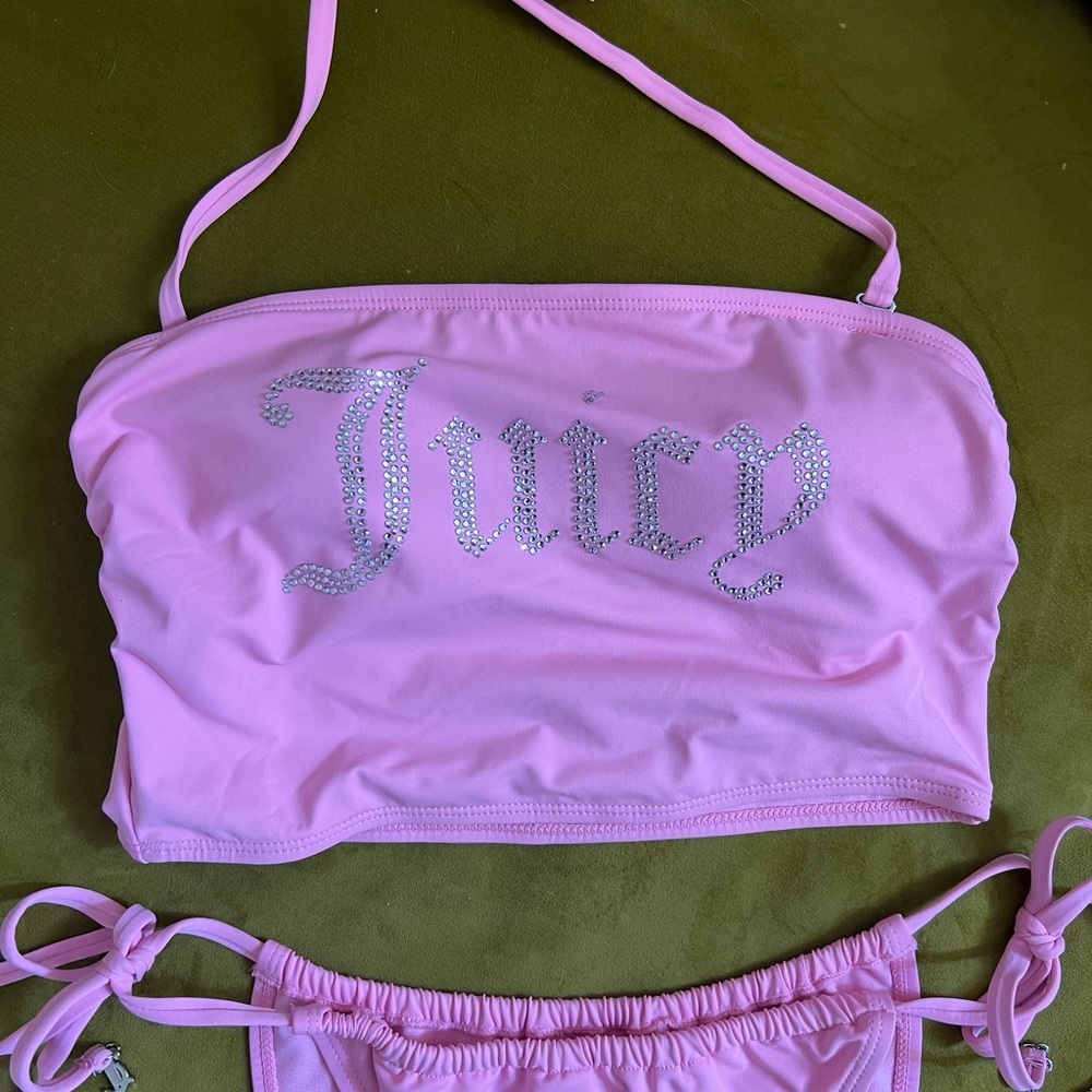 Juicy Couture Pink Rhinestone Bandeau Bikini Set with Charms - Picture 2 of 9